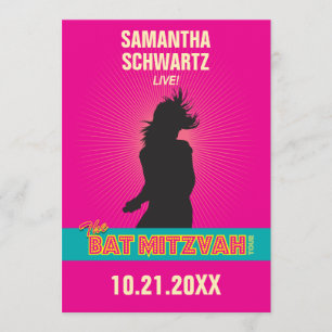 Rock Star Bat Mitzvah Invitation in Hot Pink Kaart