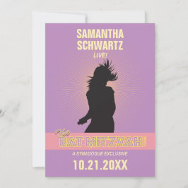 Rock Star Bat Mitzvah Invitation-Paars Pink Kaart