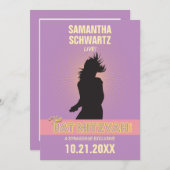 Rock Star Bat Mitzvah Invitation-Paars Pink Kaart (Voorkant / Achterkant)