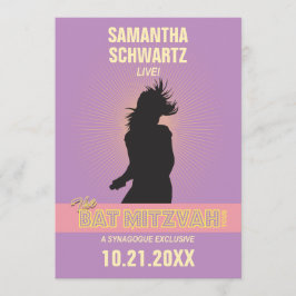 Rock Star Bat Mitzvah Invitation-Paars Pink Kaart