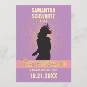 Rock Star Bat Mitzvah Invitation-Paars Pink Kaart