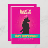 Rock Star Bat Mitzvah RSVP Reply Card in Hot Pink (Voorkant / Achterkant)