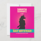 Rock Star Bat Mitzvah RSVP Reply Card in Hot Pink Kaartje (Voorkant)