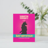 Rock Star Bat Mitzvah RSVP Reply Card in Hot Pink Kaartje (Staand voorkant)