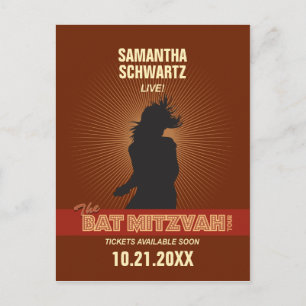 Rock Star Bat Mitzvah Save the Date in Brown Aankondigingskaart