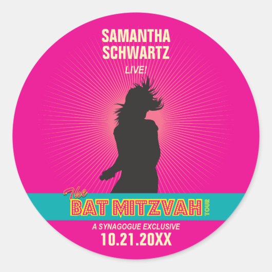 Rock Star Bat Mitzvah Sticker in Hot Pink (Voorkant)