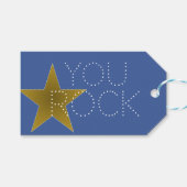 Rock Star Birthday Gift Labels Blue Gold Cadeaulabel (Voorkant (Horizontaal))