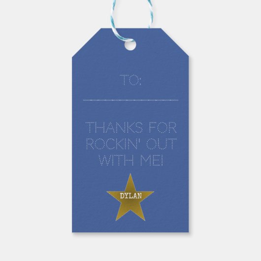 Rock Star Birthday Gift Labels Blue Gold Cadeaulabel (Achterkant)