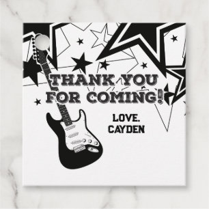 Rock Star Birthday Guitar black and white stars Bedankjes Labels