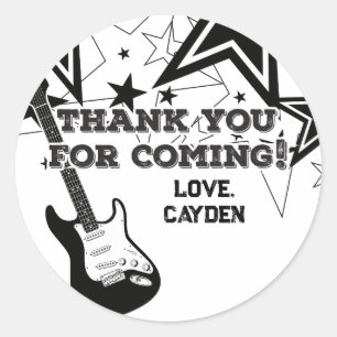 Rock Star Birthday Guitar black and white stars Ronde Sticker
