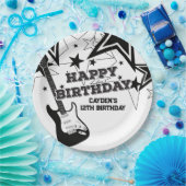 Rock Star Birthday Guitar Black White Stars Papieren Bordje (Feest)