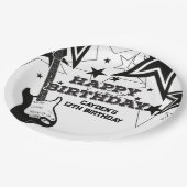 Rock Star Birthday Guitar Black White Stars Papieren Bordje (Gekanteld)