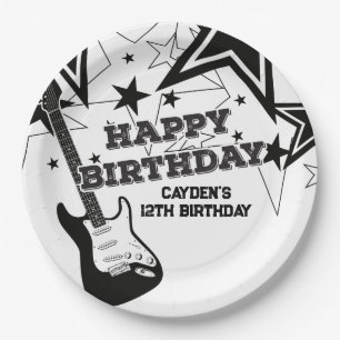 Rock Star Birthday Guitar Black White Stars Papieren Bordje