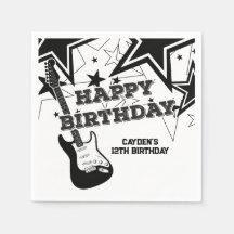 Rock Star Birthday Guitar Black White Stars