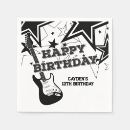 Rock Star Birthday Guitar Black White Stars Servet