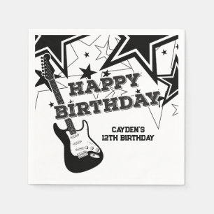 Rock Star Birthday Guitar Black White Stars Servet