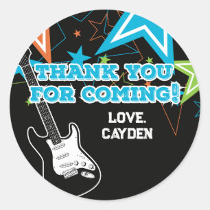 Rock Star Birthday Guitar blue oranje Ronde Sticker