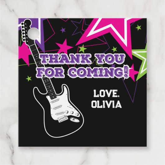 Rock Star Birthday Guitar Pink Paars Bedankt Bedankjes Labels (Voorkant)