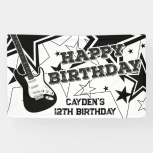 Rock Star Birthday Guitar Stars Black and White Spandoek