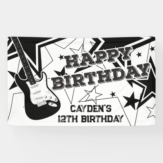 Rock Star Birthday Guitar Stars Black and White Spandoek (Horizontaal)