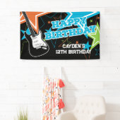 Rock Star Birthday Guitar Stars Blue Oranje Banner (Insitu)
