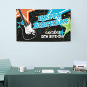 Rock Star Birthday Guitar Stars Blue Oranje Banner (Beurs)