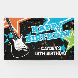 Rock Star Birthday Guitar Stars Blue Oranje Banner