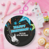Rock Star Birthday Guitar Stars Blue Oranje Papieren Bordje (Feest)