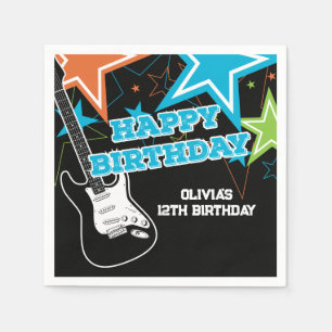 Rock Star Birthday Guitar Stars Blue Oranje Servet