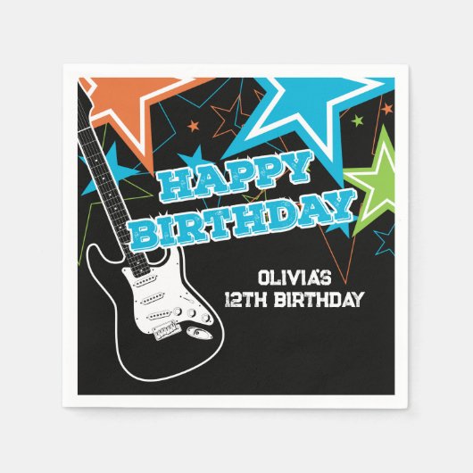 Rock Star Birthday Guitar Stars Blue Oranje Servet (Voorkant)