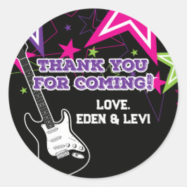 Rock Star Birthday Guitar Stars Pink Paars Classi Ronde Sticker
