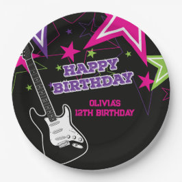 Rock Star Birthday Guitar Stars Pink Paars Paper Papieren Bordje