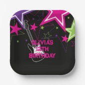 Rock Star Birthday Guitar Stars Pink Paars Papieren Bordje (Voorkant)