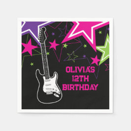 Rock Star Birthday Guitar Stars Pink Paars Servet