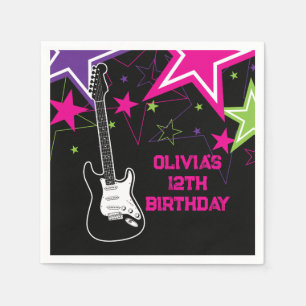 Rock Star Birthday Guitar Stars Pink Paars Servet