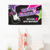 Rock Star Birthday Guitar Stars Pink Paars Spandoek (Insitu)