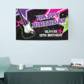 Rock Star Birthday Guitar Stars Pink Paars Spandoek (Beurs)