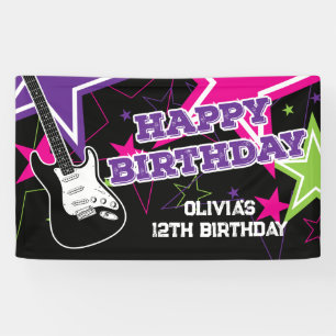 Rock Star Birthday Guitar Stars Pink Paars Spandoek