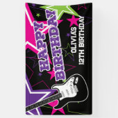 Rock Star Birthday Guitar Stars Pink Paars Spandoek (Verticaal)