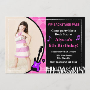 Rock Star Birthday Invitation 5x7 Photo Card Kaart