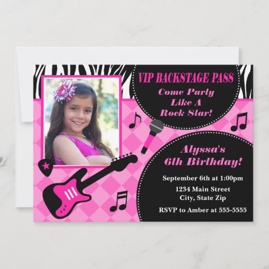 Rock Star Birthday Invitation 5x7 Photo Card Kaart (Voorkant)