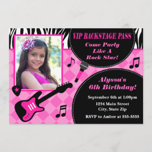 Rock Star Birthday Invitation 5x7 Photo Card Kaart