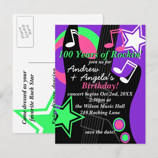 Rock Star Birthday Invitation Briefkaart (Voorkant / Achterkant)
