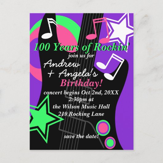 Rock Star Birthday Invitation Briefkaart (Voorkant)