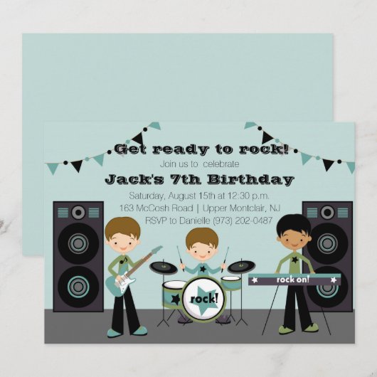 Rock Star Birthday Invitation Kaart (Voorkant / Achterkant)