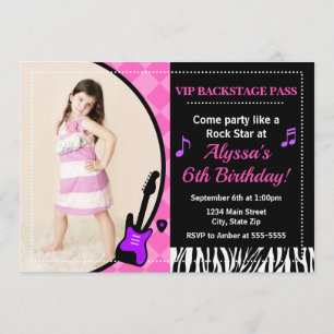 Rock Star Birthday Invitation Pop Star Girl Kaart