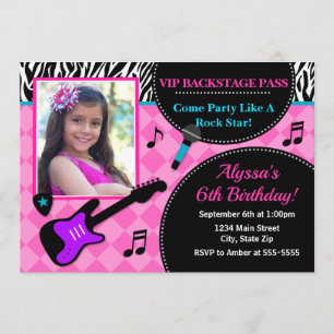 Rock Star Birthday Invitation Pop Star Girl Kaart