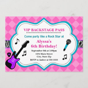 Rock Star Birthday Invitation Pop Star Girl Kaart