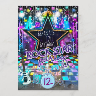 ROCK STAR Birthday Musical Dance Party Invitation Kaart