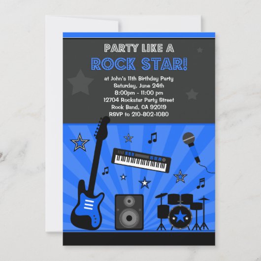 Rock Star Birthday Party Invitation Kaart (Voorkant)